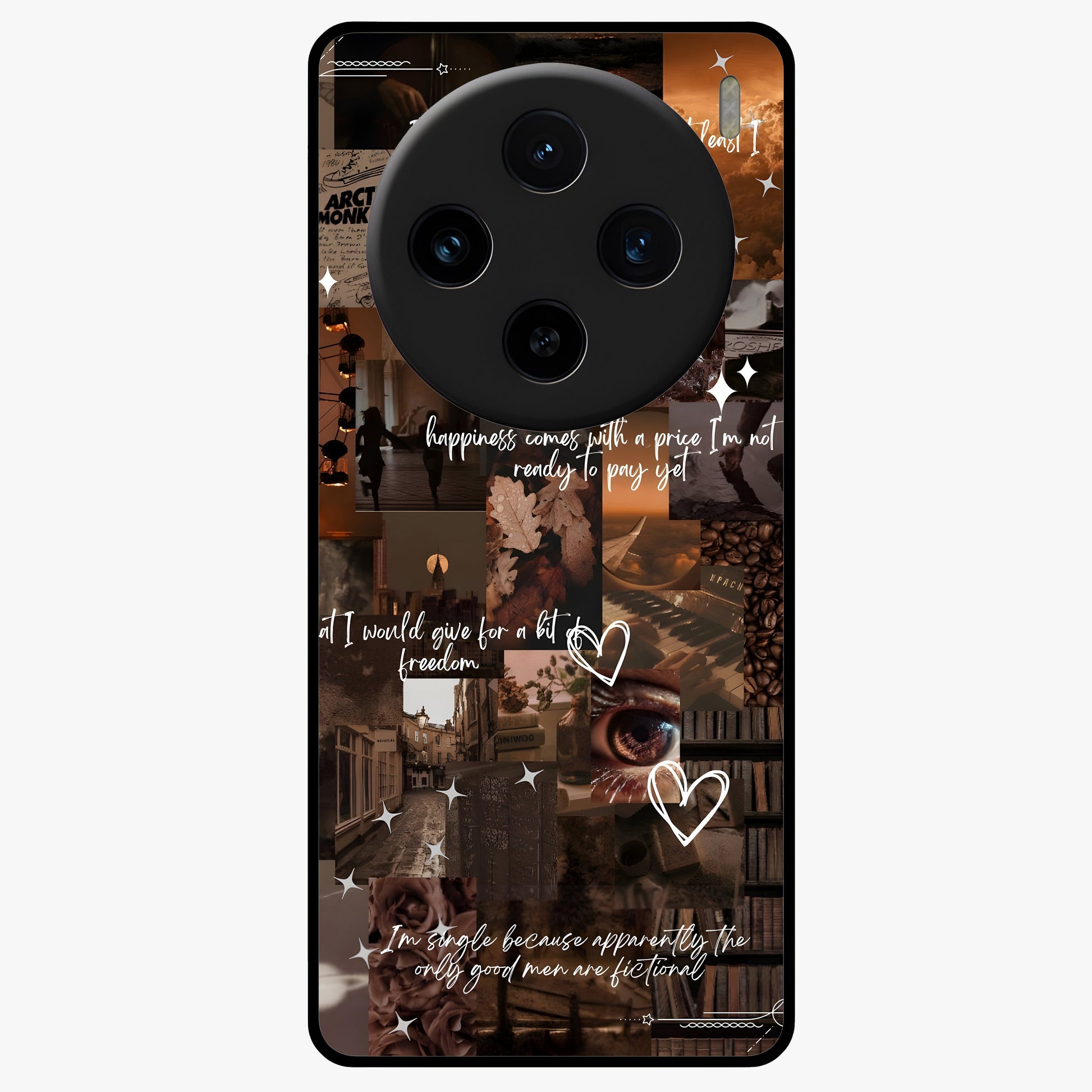 Bittersweet Aesthetic Chaos Glass Case showing flat back view with artistic chaotic aesthetic design and glossy glass finish.