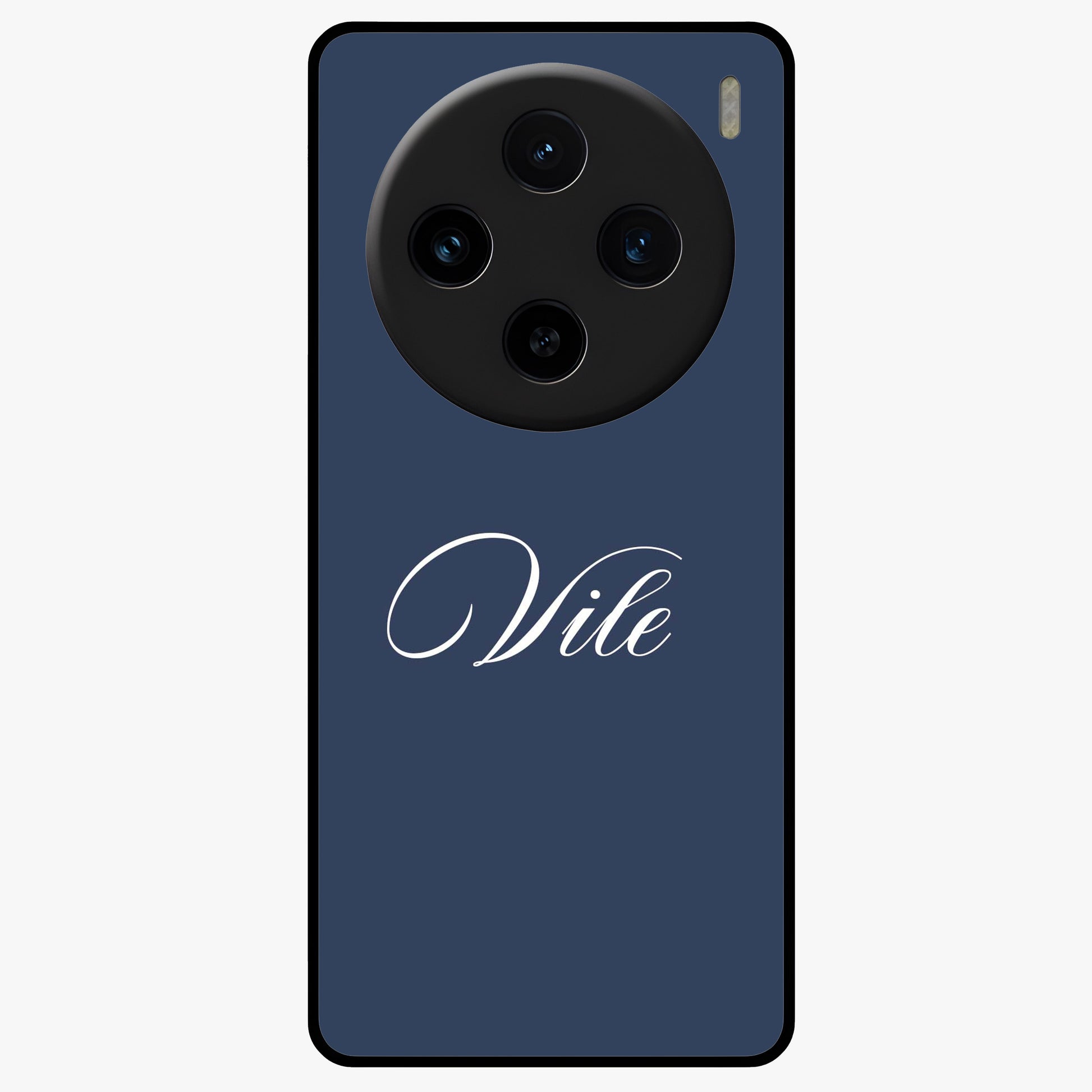 Blue Background Personalized Custom Name Glass Case showing flat back view with minimal blue background and custom name design.