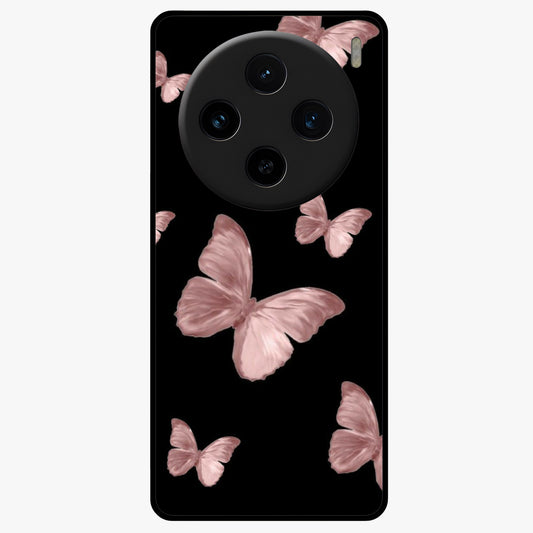 Butterfly Pattern Glass Case showing flat back view with elegant butterfly pattern artwork and glossy glass finish.