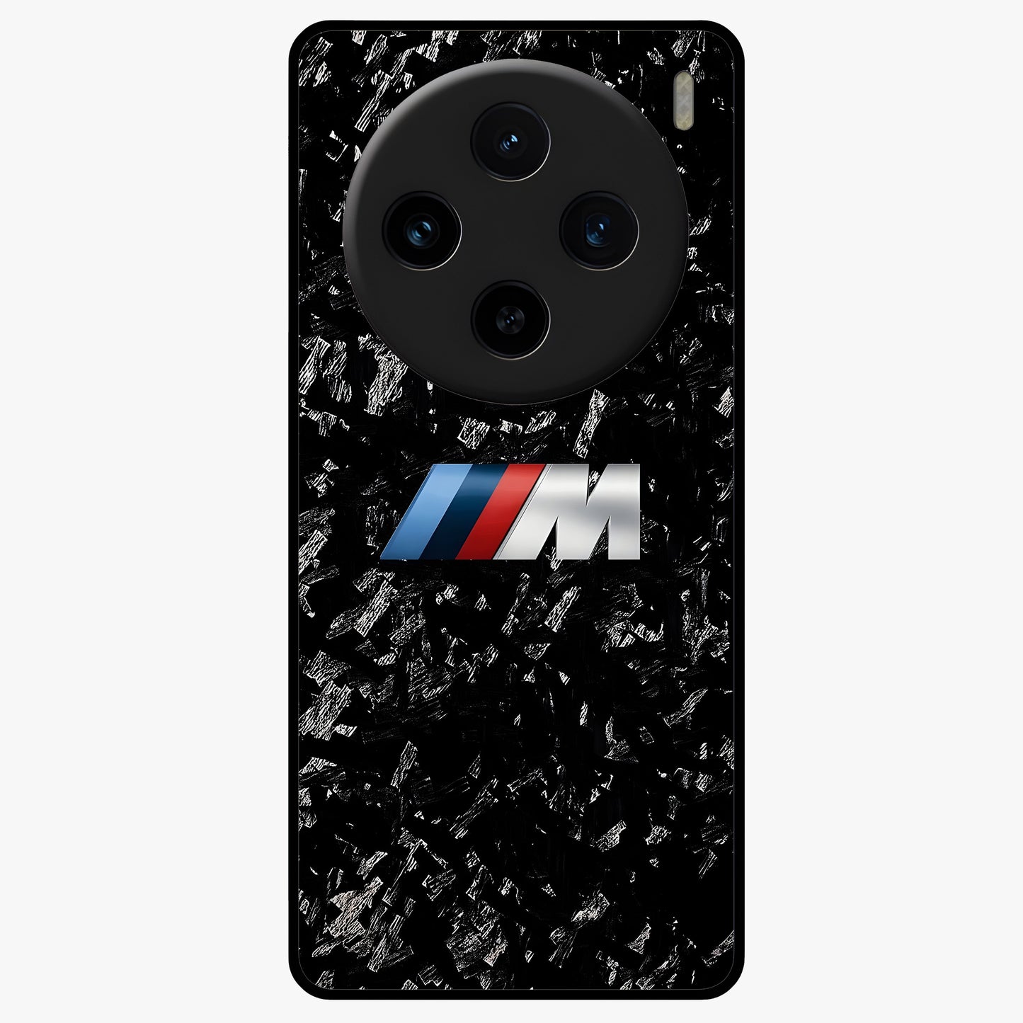 Carbon Speed Mark Glass Case showing flat back view with sporty carbon pattern artwork and glossy glass finish.