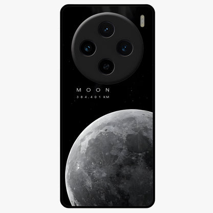 Cosmic Moon Glow Glass Case showing flat back view with glowing moon artwork and glossy glass finish.