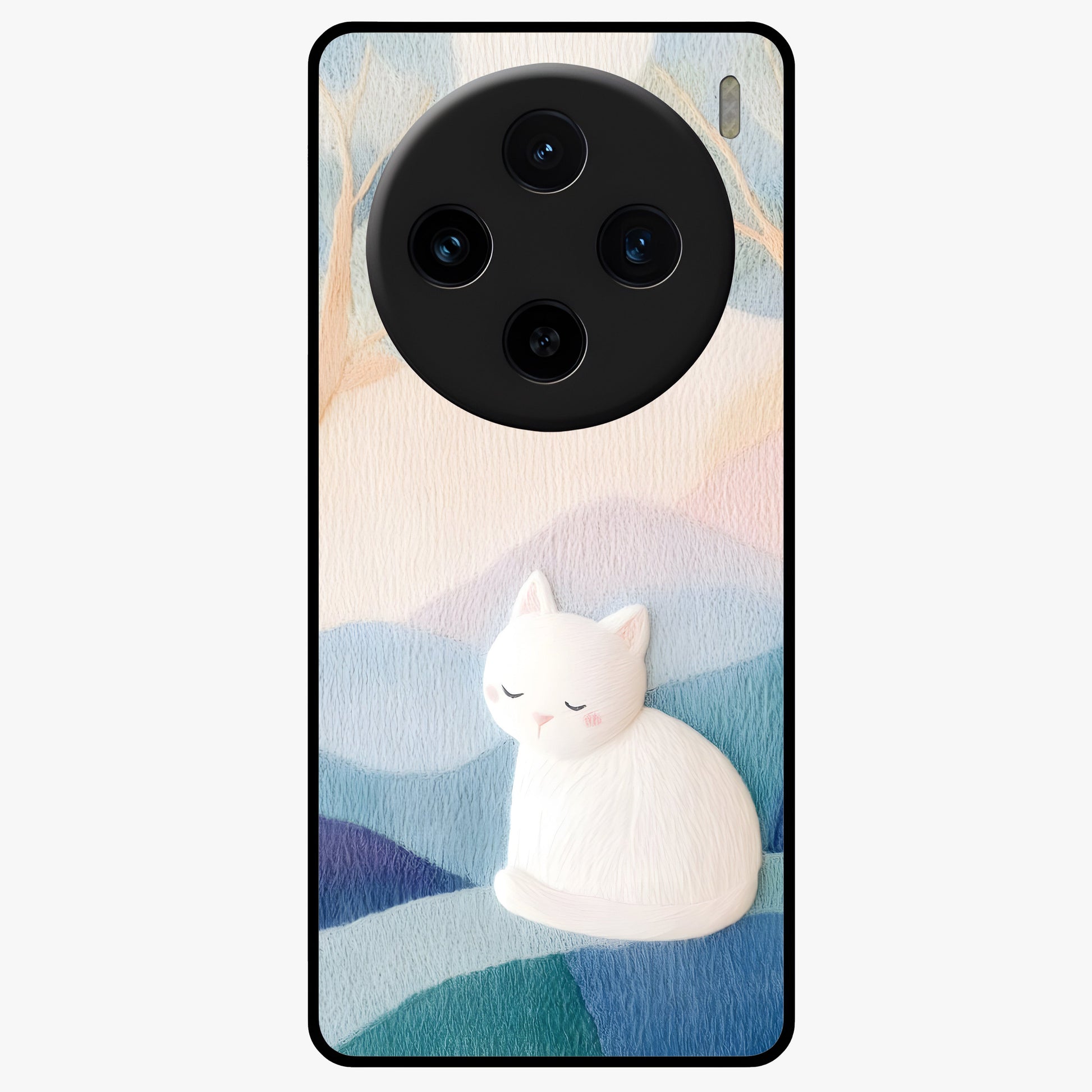 Cotton Dream Cat Glass Case showing flat back view with soft dreamy cat artwork and glossy glass finish.