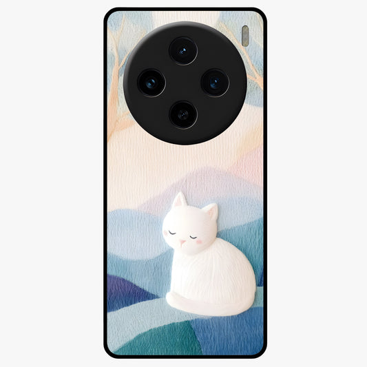 Cotton Dream Cat Glass Case showing flat back view with soft dreamy cat artwork and glossy glass finish.