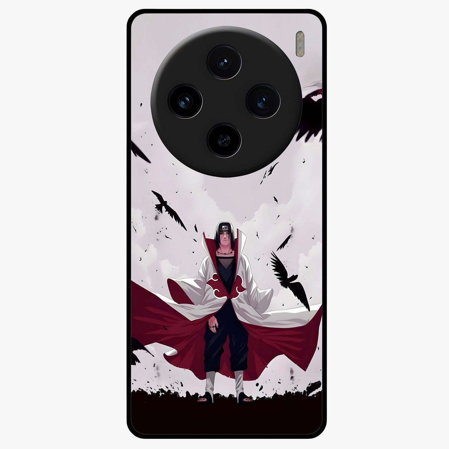 Crimson Crow Ascension Glass Case showing flat back view with mystical crow artwork and glossy glass finish.
