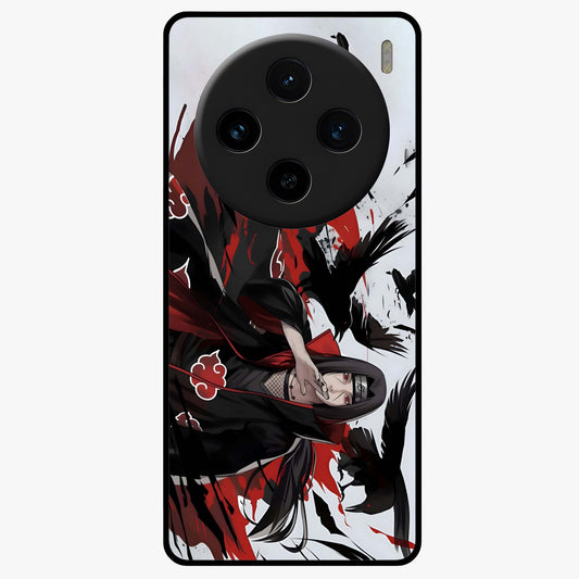 Crimson Crow Illusion Glass Case showing flat back view with artistic crow illusion artwork and glossy glass finish.
