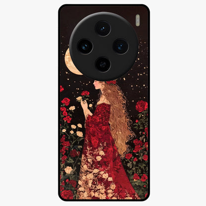 Crimson Dreams Glass Case showing flat back view with dreamy crimson artwork and glossy glass finish.