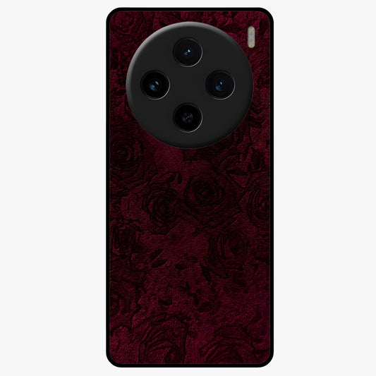 Crimson Fade Flow Glass Case showing flat back view with flowing crimson gradient artwork and glossy glass finish.