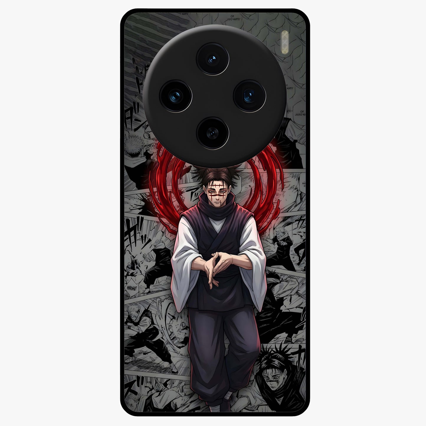 Cursed Ritual Ascension Glass Case showing flat back view with dark ritual themed artwork and glossy glass finish.