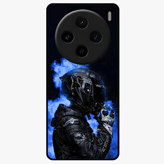Cyber Sentinel Protocol Glass Case showing flat back view with futuristic cyber themed artwork and glossy glass finish.