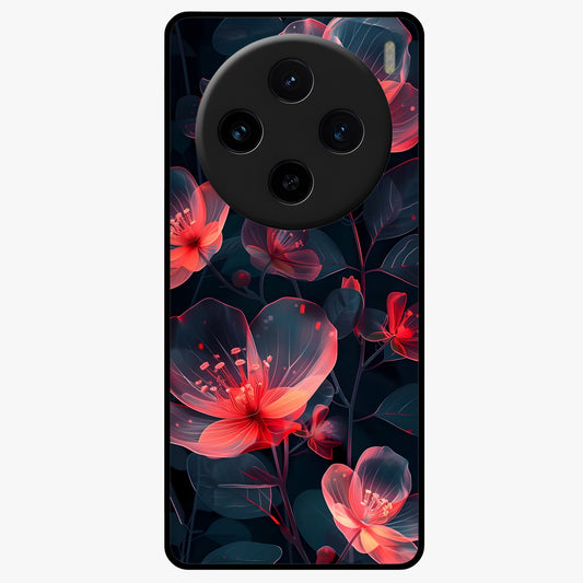 Dark Shade of Flower Glass Case showing flat back view with elegant dark floral artwork and glossy glass finish.