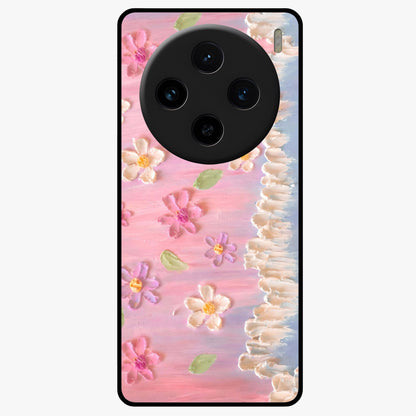 Dreamy Painted Garden Glass Case showing flat back view with artistic painted floral garden artwork and glossy glass finish.