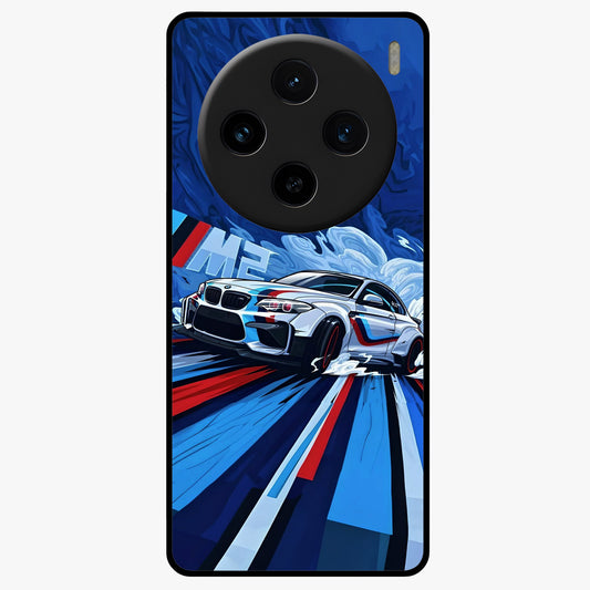 Drift Power Rush Glass Case showing flat back view with dynamic racing inspired artwork and glossy glass finish.