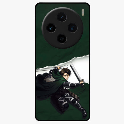 Emerald War Vanguard Glass Case showing flat back view with powerful warrior themed artwork and glossy glass finish.