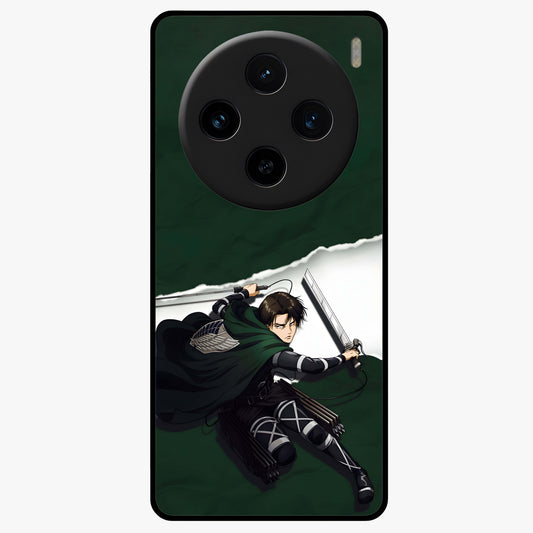Emerald War Vanguard Glass Case showing flat back view with powerful warrior themed artwork and glossy glass finish.