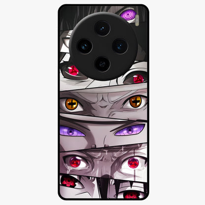 Eyes of Destiny Glass Case showing flat back view with striking eye themed artwork and glossy glass finish.