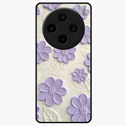 Floral Wall Art With Purple Flowers Glass Case showing flat back view with purple flower artwork and glossy glass finish.