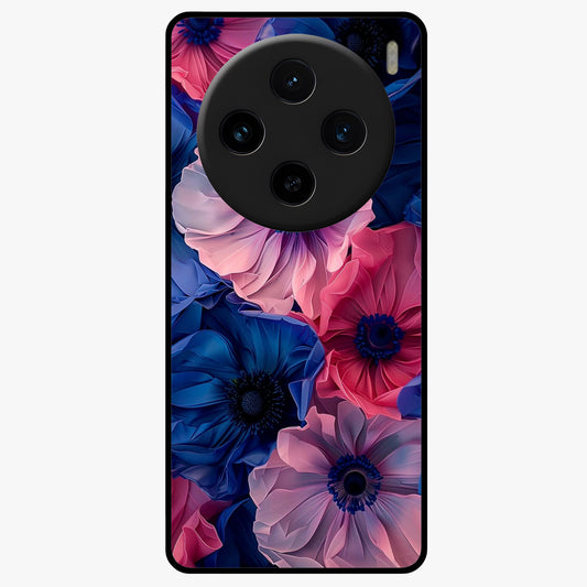 Flower Paper Art Pattern Glass Case showing flat back view with paper cut style floral artwork and glossy glass finish.