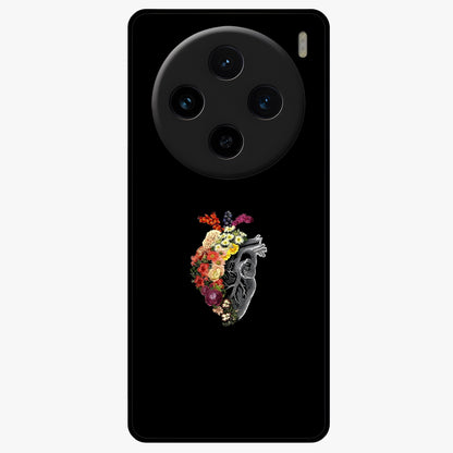 Heart With Flowers Glass Case showing flat back view with heart shaped floral artwork and glossy glass finish.