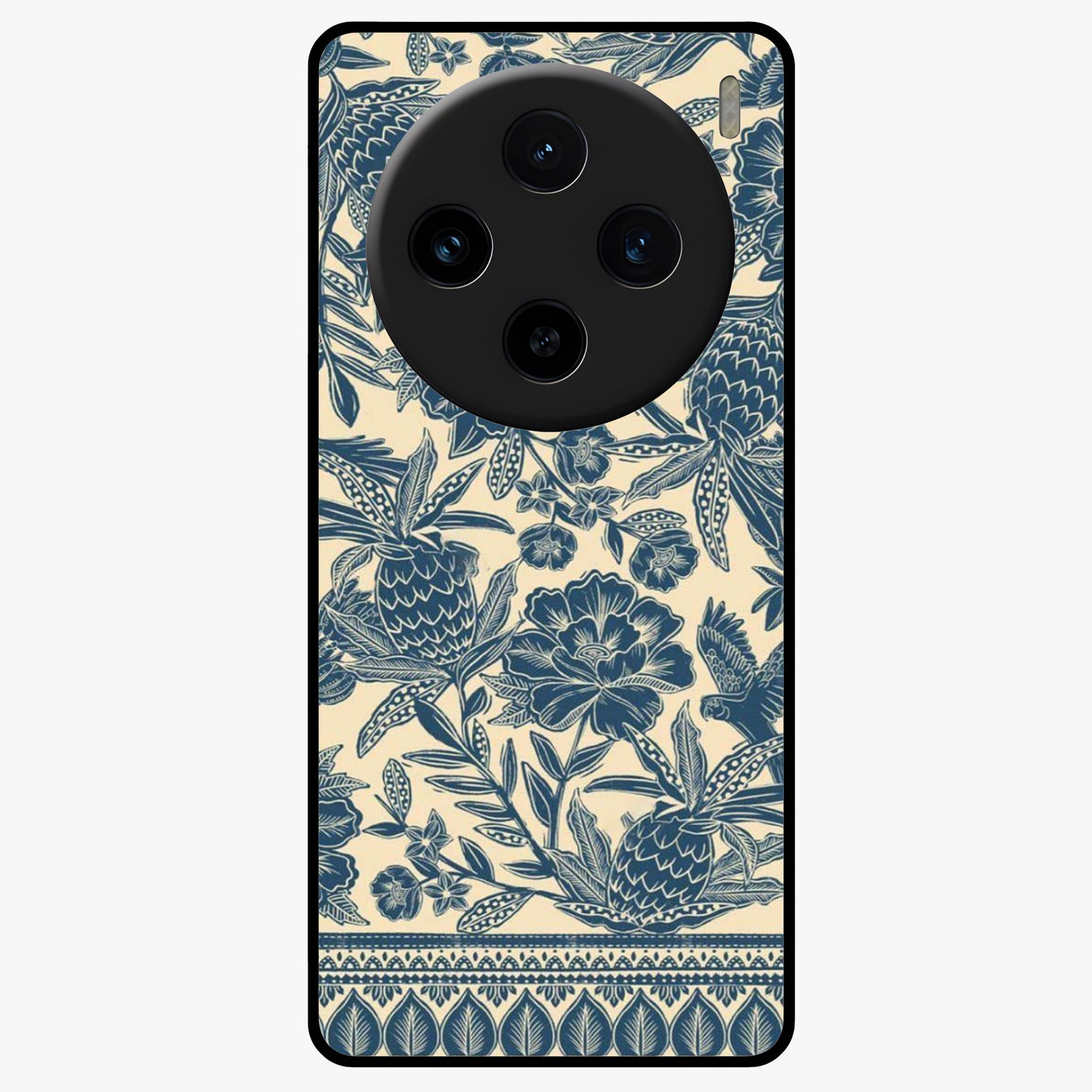 Heirloom Wild Bloom Glass Case showing flat back view with vintage inspired wild flower artwork and glossy glass finish.