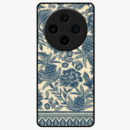 Heirloom Wild Bloom Glass Case showing flat back view with vintage inspired wild flower artwork and glossy glass finish.