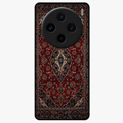 Heritage Carpet Royale Glass Case showing flat back view with ornate Persian carpet inspired pattern and glossy glass finish.