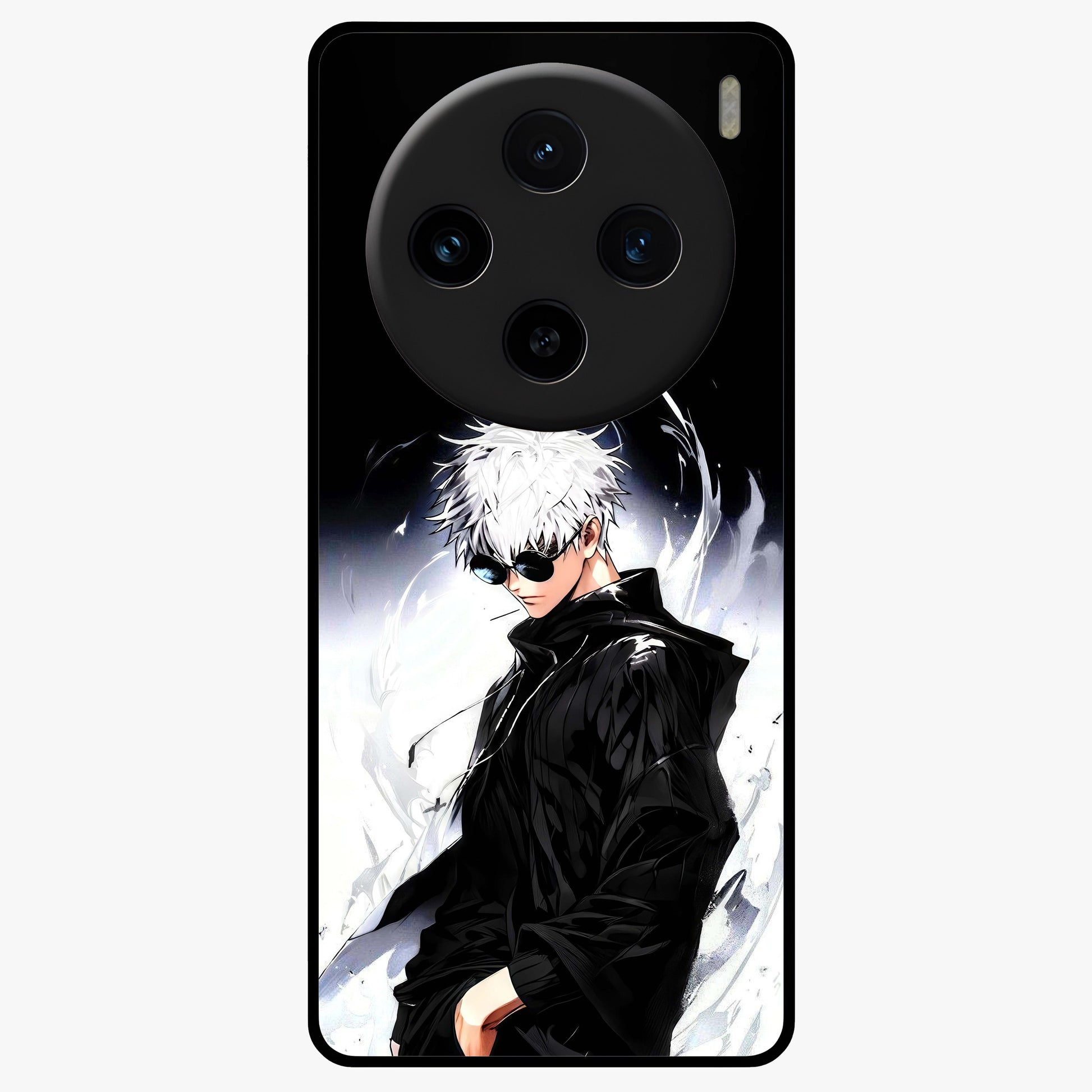 Limitless Shadow King Glass Case showing flat back view with powerful shadow warrior artwork and glossy glass finish.