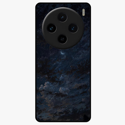 Lunar Veil Silence Glass Case showing flat back view with mystical moon veil artwork and glossy glass finish.