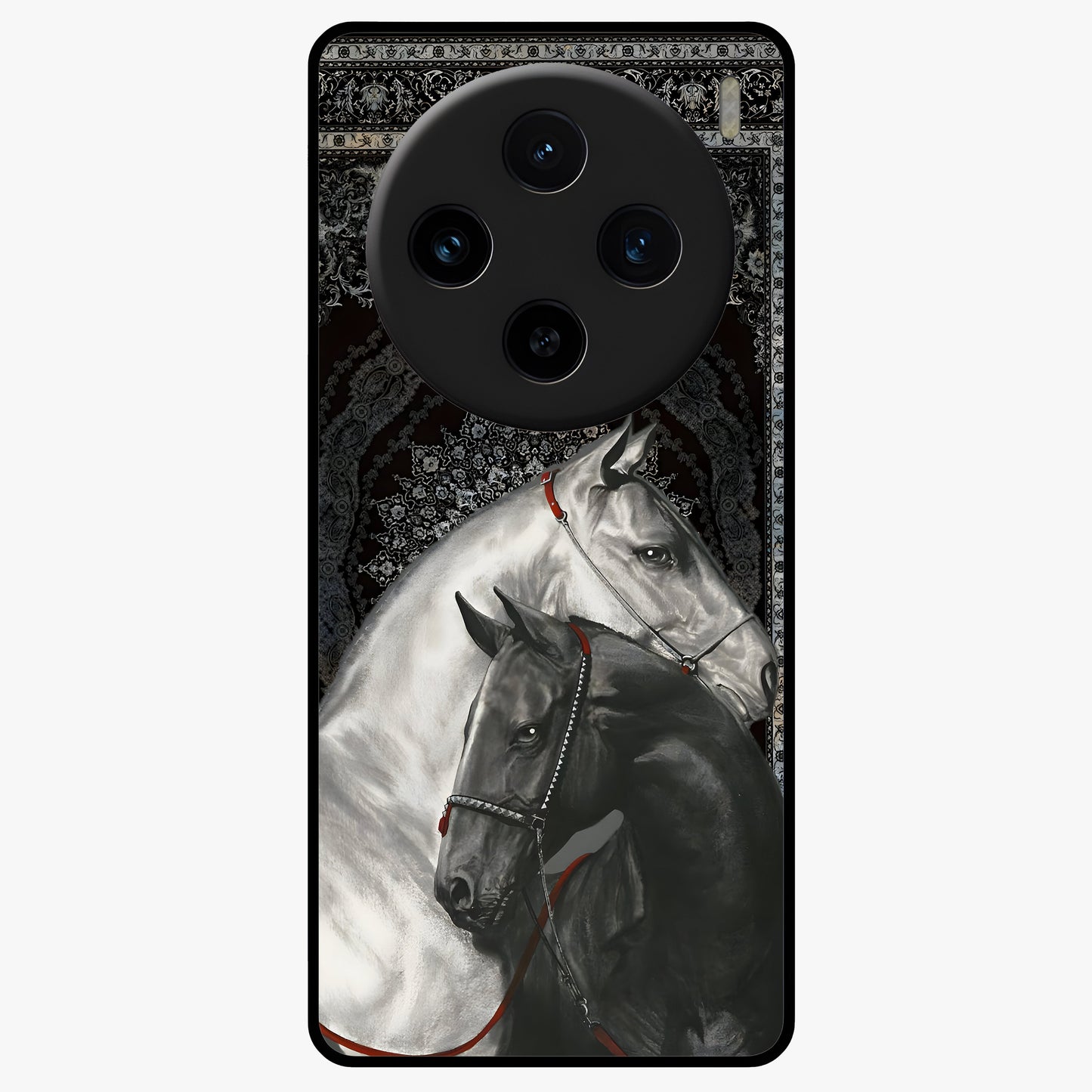 Majestic Ride Legacy Glass Case showing flat back view with powerful automotive inspired artwork and glossy glass finish.