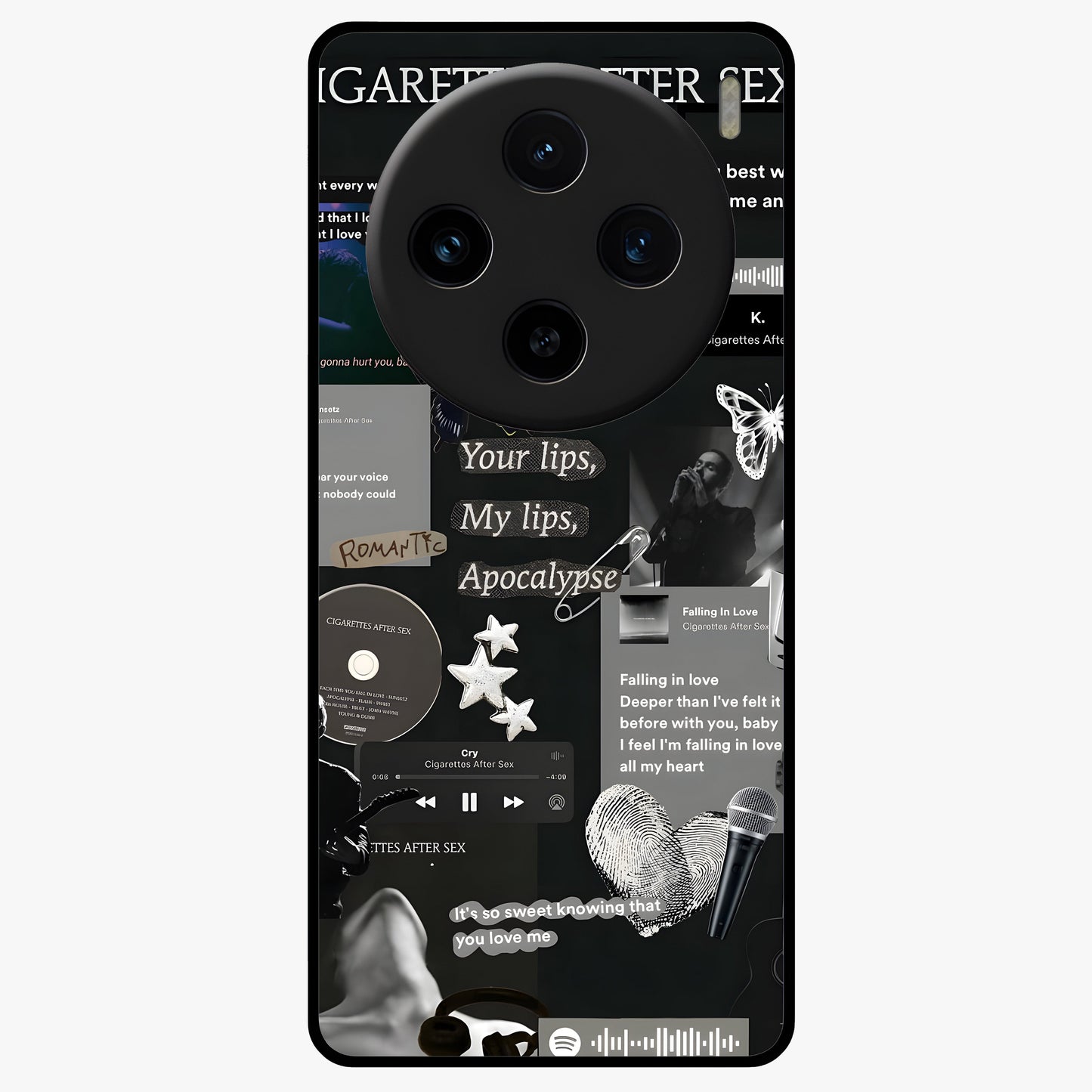 Midnight Love Echo Glass Case showing flat back view with romantic midnight themed artwork and glossy glass finish.