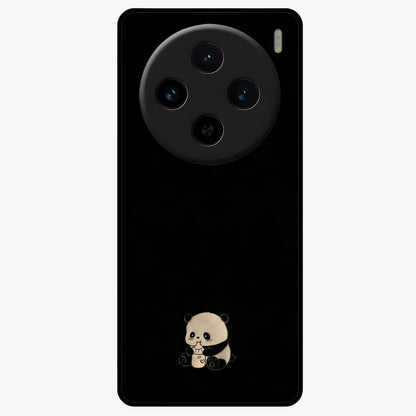 Midnight Panda Love Glass Case showing flat back view with cute panda themed artwork and glossy glass finish.