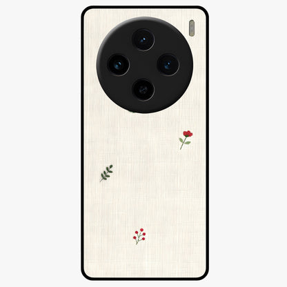 Minimal Petal Whispers Glass Case showing flat back view with soft minimal floral artwork and glossy glass finish.