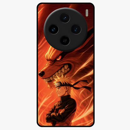 Nine Tails Legacy Glass Case showing flat back view with powerful nine-tailed fox inspired artwork and glossy glass finish.