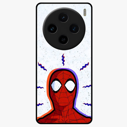 Omg Spiderman Glass Case showing flat back view with bold superhero inspired artwork and glossy glass finish.