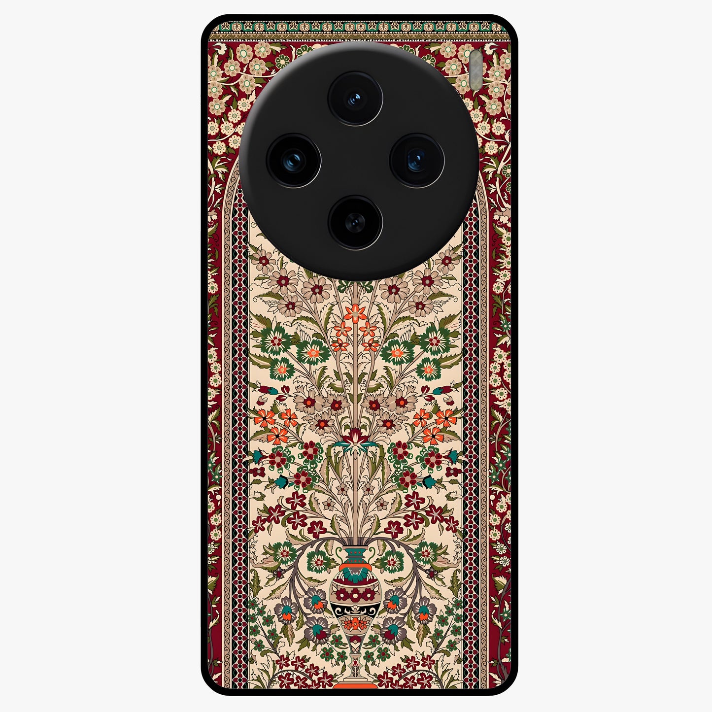 Persian Inspired Glass Case showing flat back view with ornate Persian style pattern artwork and glossy glass finish.