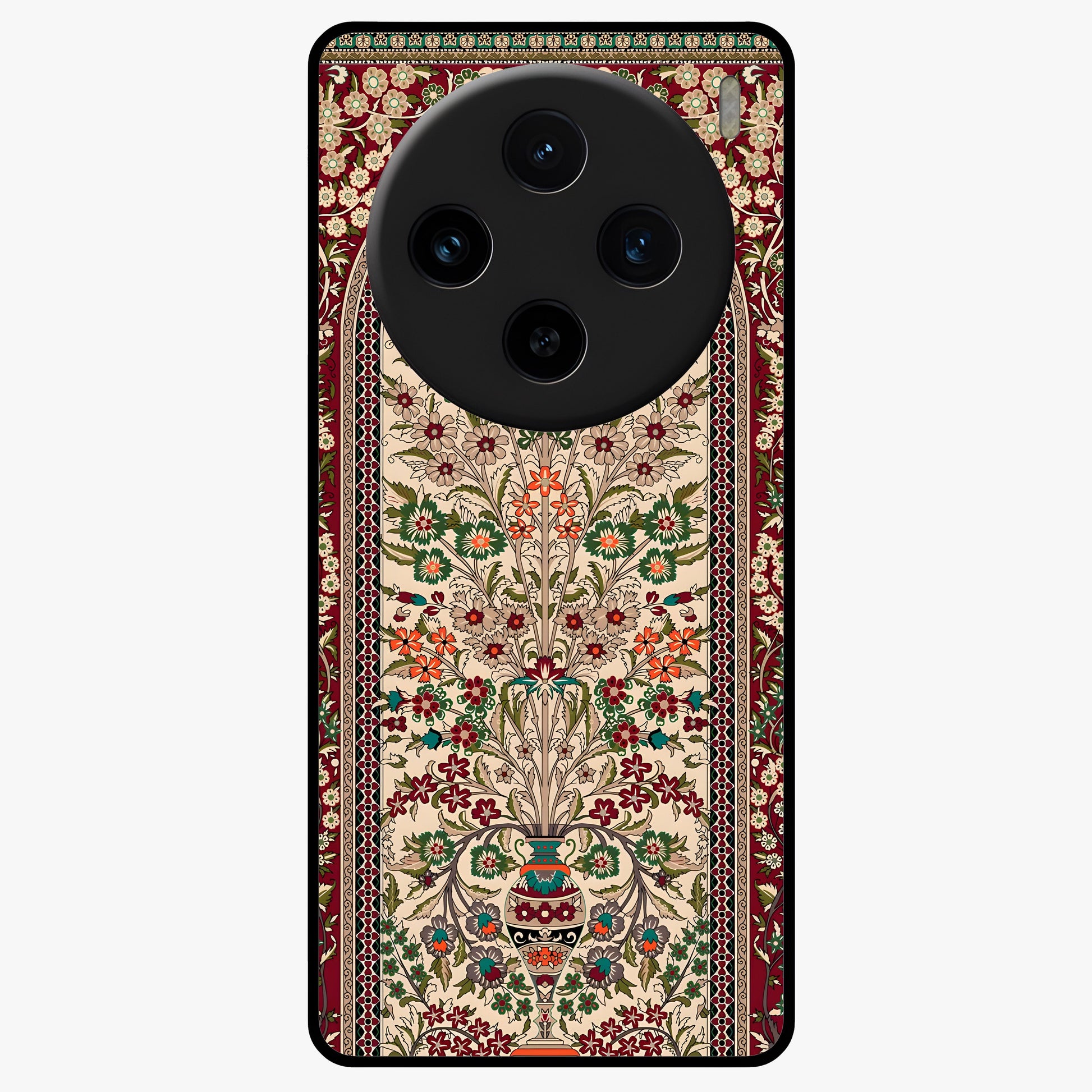 Persian Inspired Glass Case showing flat back view with ornate Persian style pattern artwork and glossy glass finish.
