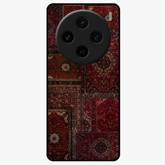 Persian Velvet Tale Glass Case showing flat back view with luxurious Persian velvet pattern artwork and glossy glass finish.