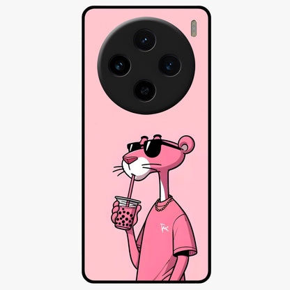 Pink Panther Glass Case showing flat back view with iconic pink panther artwork and glossy glass finish.
