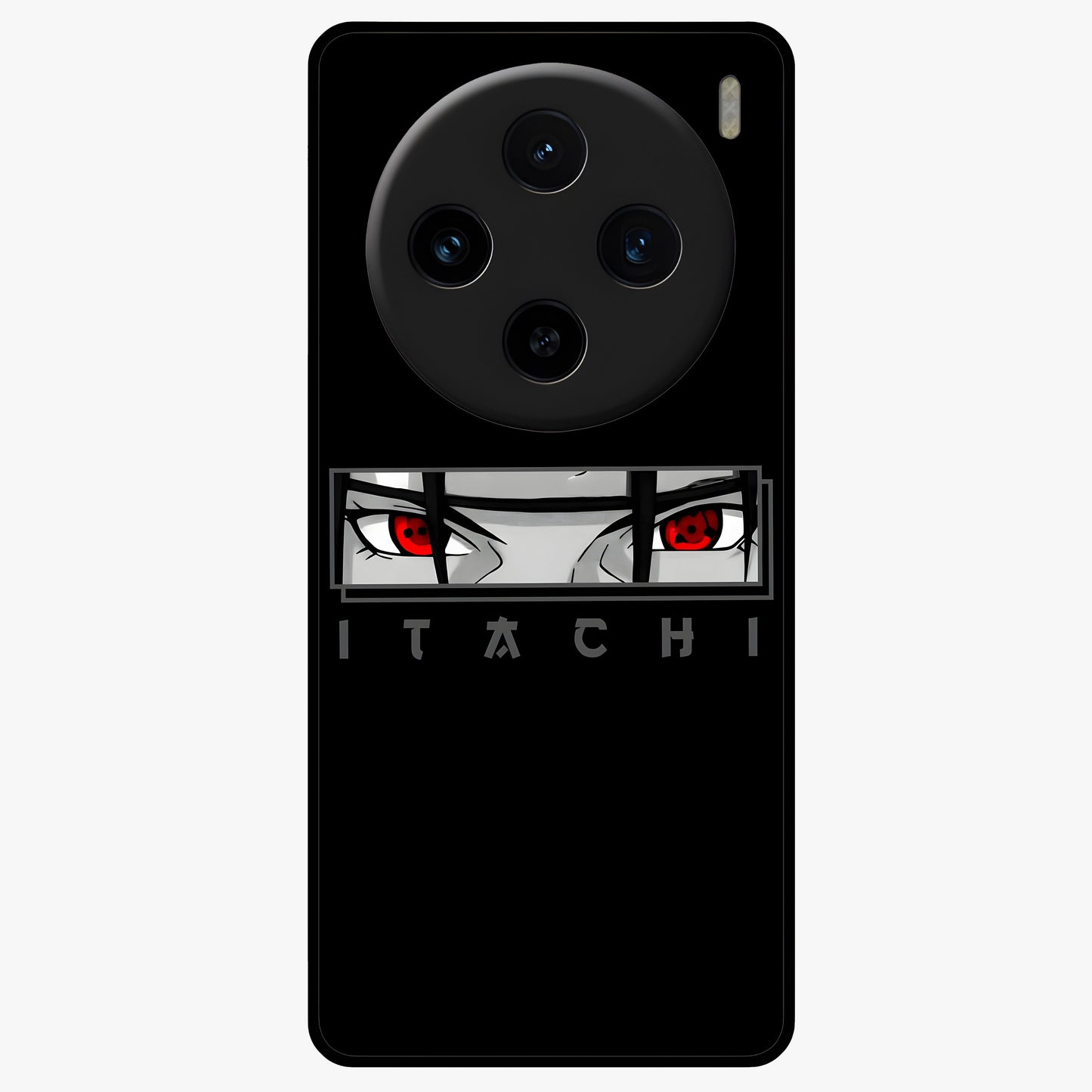 Scarlet Gaze Dominance Glass Case showing flat back view with striking red themed artwork and glossy glass finish.