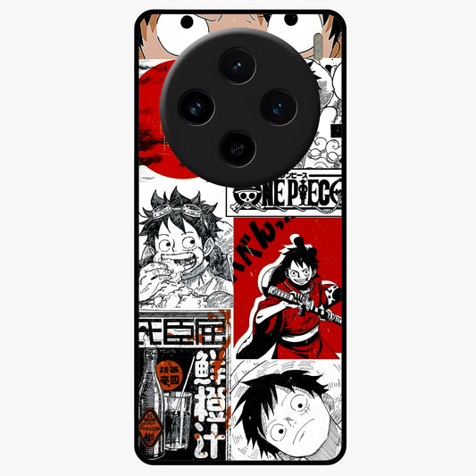 Strawhat Chaos Panels Glass Case showing flat back view with anime inspired chaos panel artwork and glossy glass finish.