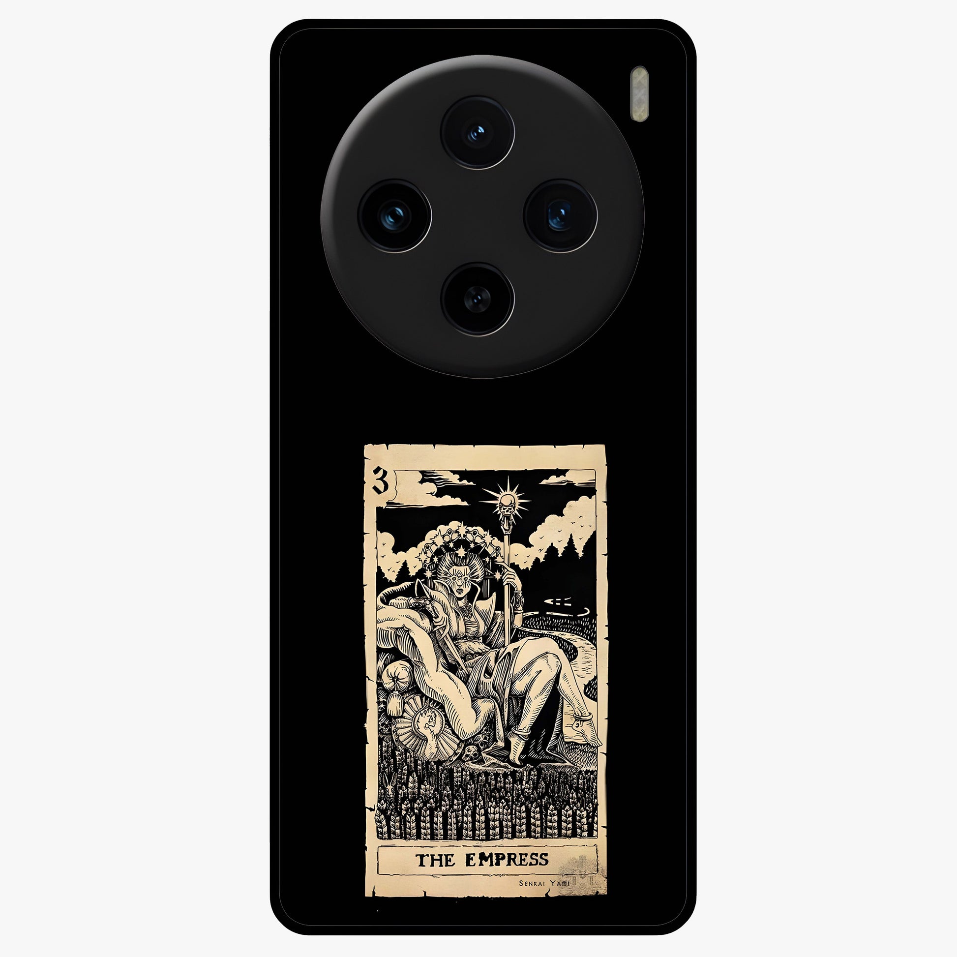 The Empress Glass Case showing flat back view with regal feminine artwork and glossy glass finish.