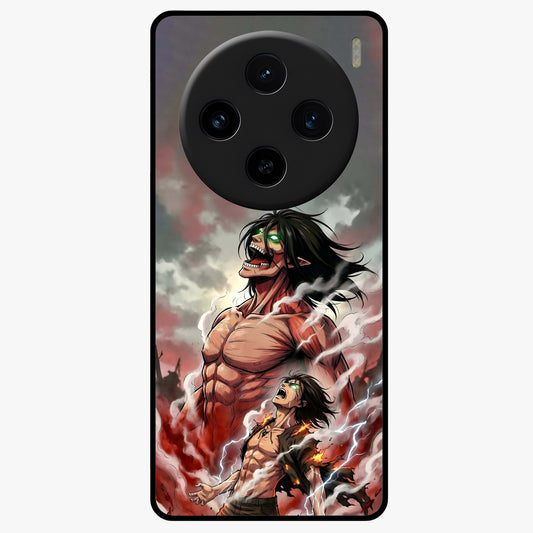 Titan Awakening Fury Glass Case showing flat back view with powerful titan inspired artwork and glossy glass finish.
