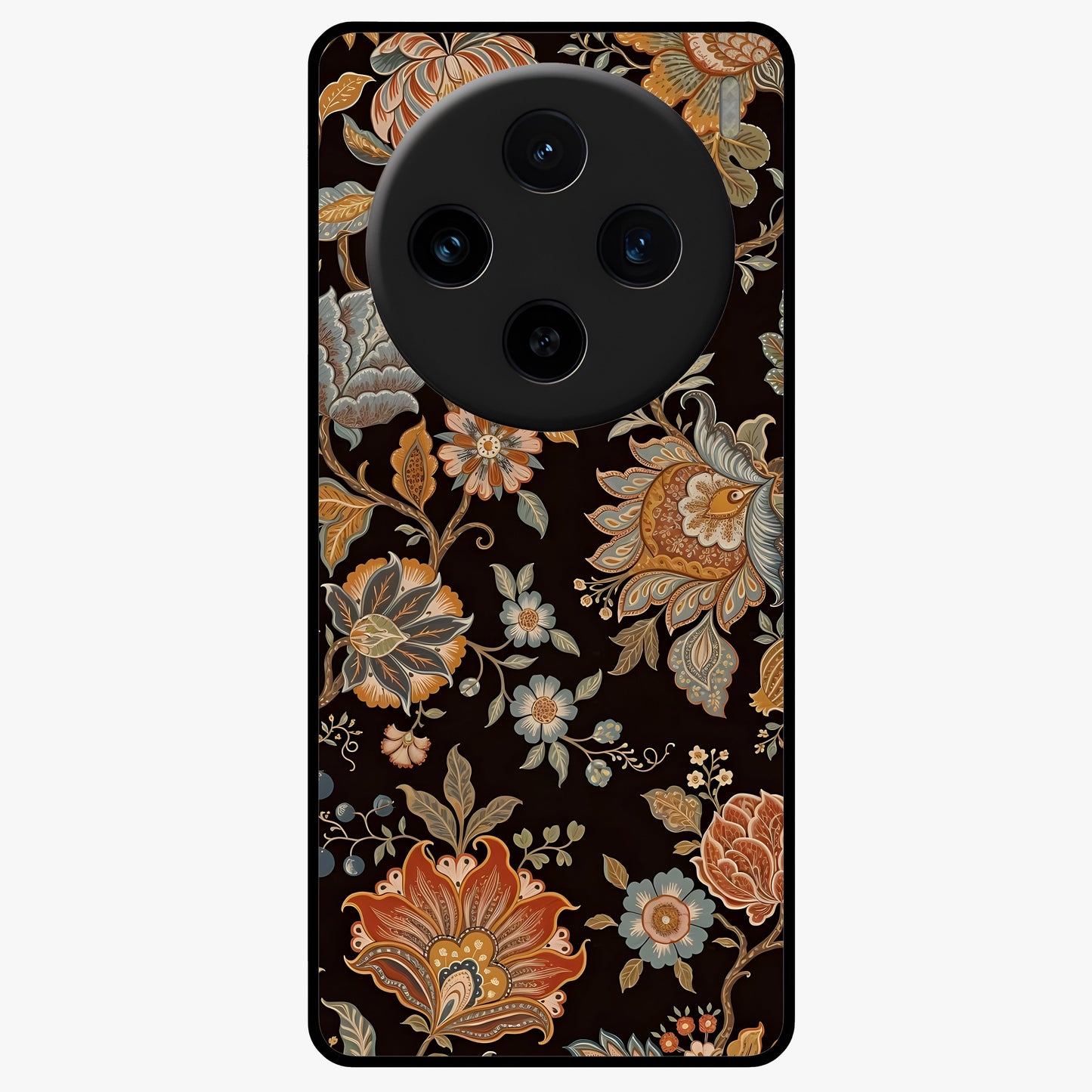 Vintage Floral Dream Glass Case showing flat back view with classic floral artwork and glossy glass finish.