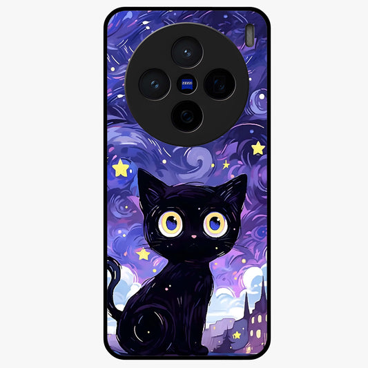 Abstract Cat Art Glass Case showing flat back view with artistic cat illustration and glossy glass finish.