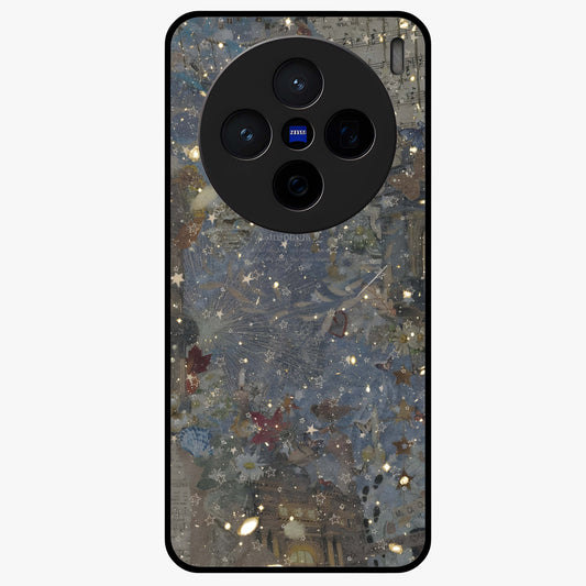 Aesthetic Astrolophia Glass Case showing flat back view with dreamy aesthetic design and glossy glass finish.