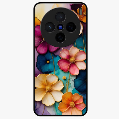 Artlyn Grace Flower Pattern Glass Case showing flat back view with elegant floral pattern artwork and glossy glass finish.