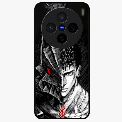 Berserker Blood Oath Glass Case showing flat back view with fierce warrior inspired artwork and glossy glass finish.