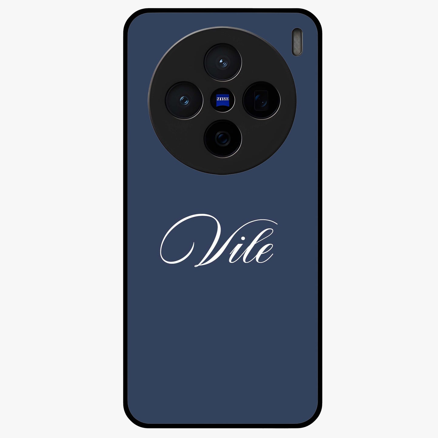 Blue Background Personalized Custom Name Glass Case showing flat back view with minimal blue background and custom name design.