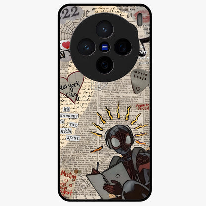 City Dream Sketch Glass Case showing flat back view with artistic city skyline sketch artwork and glossy glass finish.