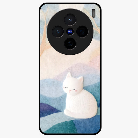 Cotton Dream Cat Glass Case showing flat back view with soft dreamy cat artwork and glossy glass finish.