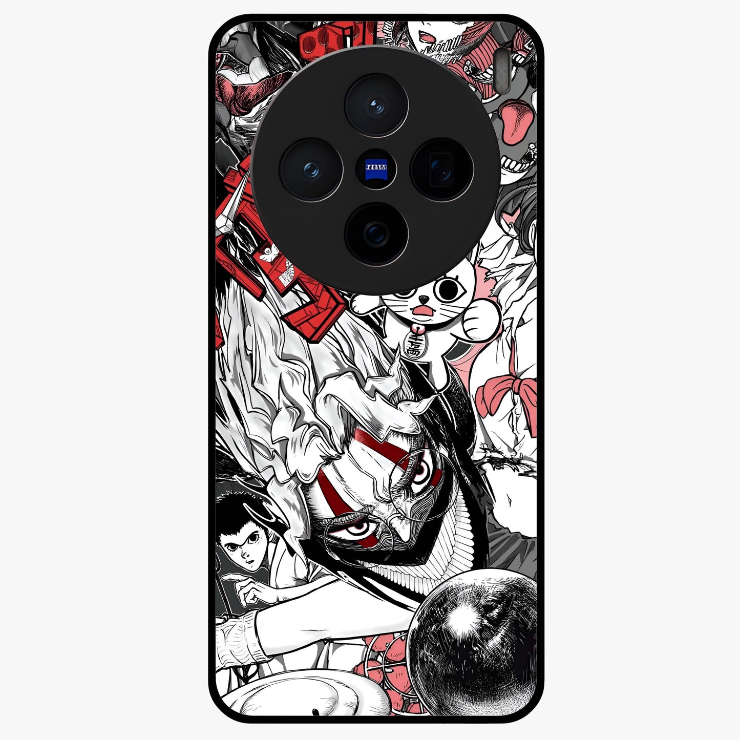 Crimson Chaos Panel Glass Case showing flat back view with bold crimson abstract artwork and glossy glass finish.